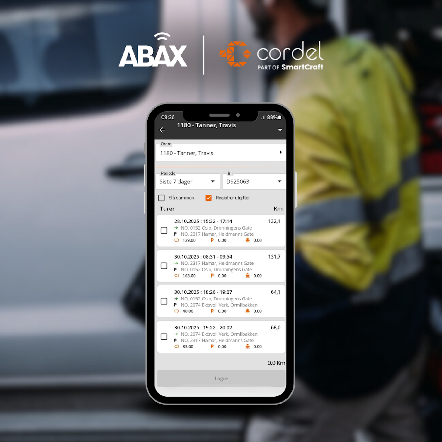 Ny og forbedret integrasjon: ABAX kjørebok og Cordel gir håndverkere god kontroll