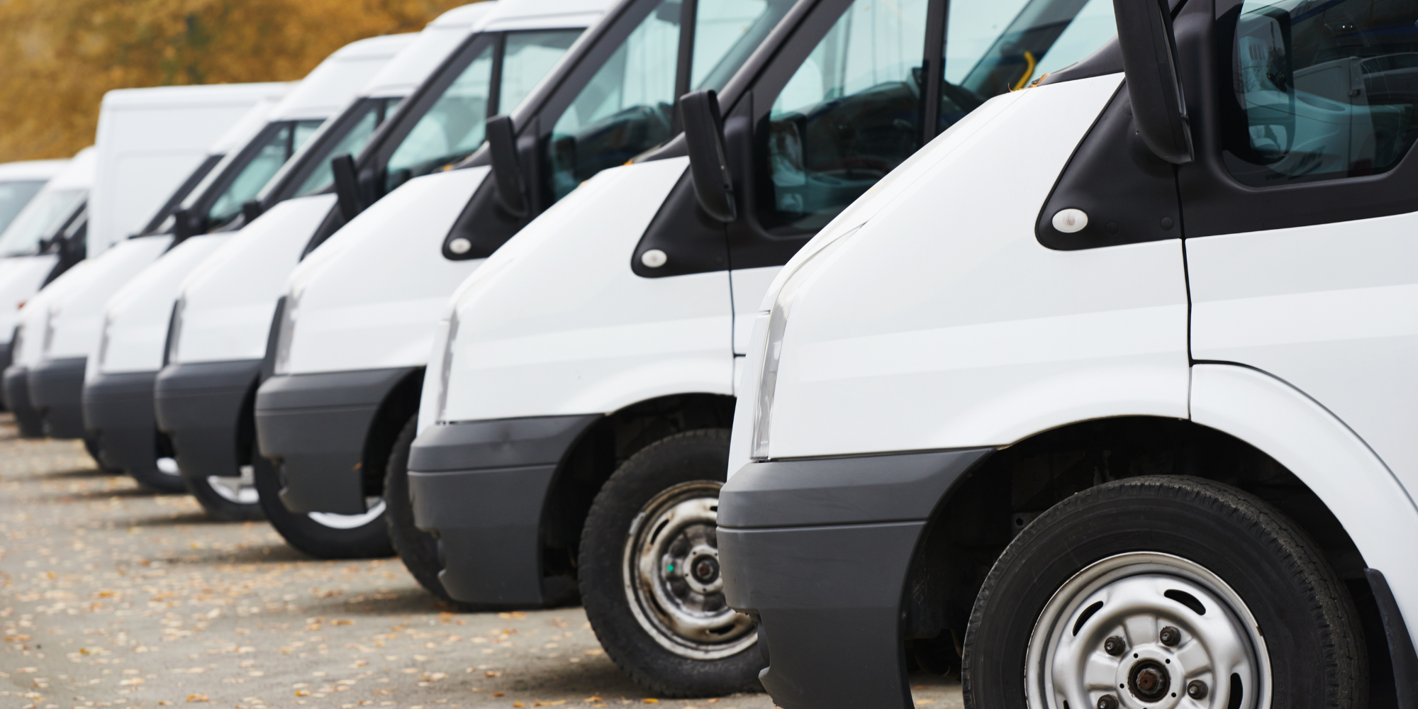 Hvite varebiler på rekke