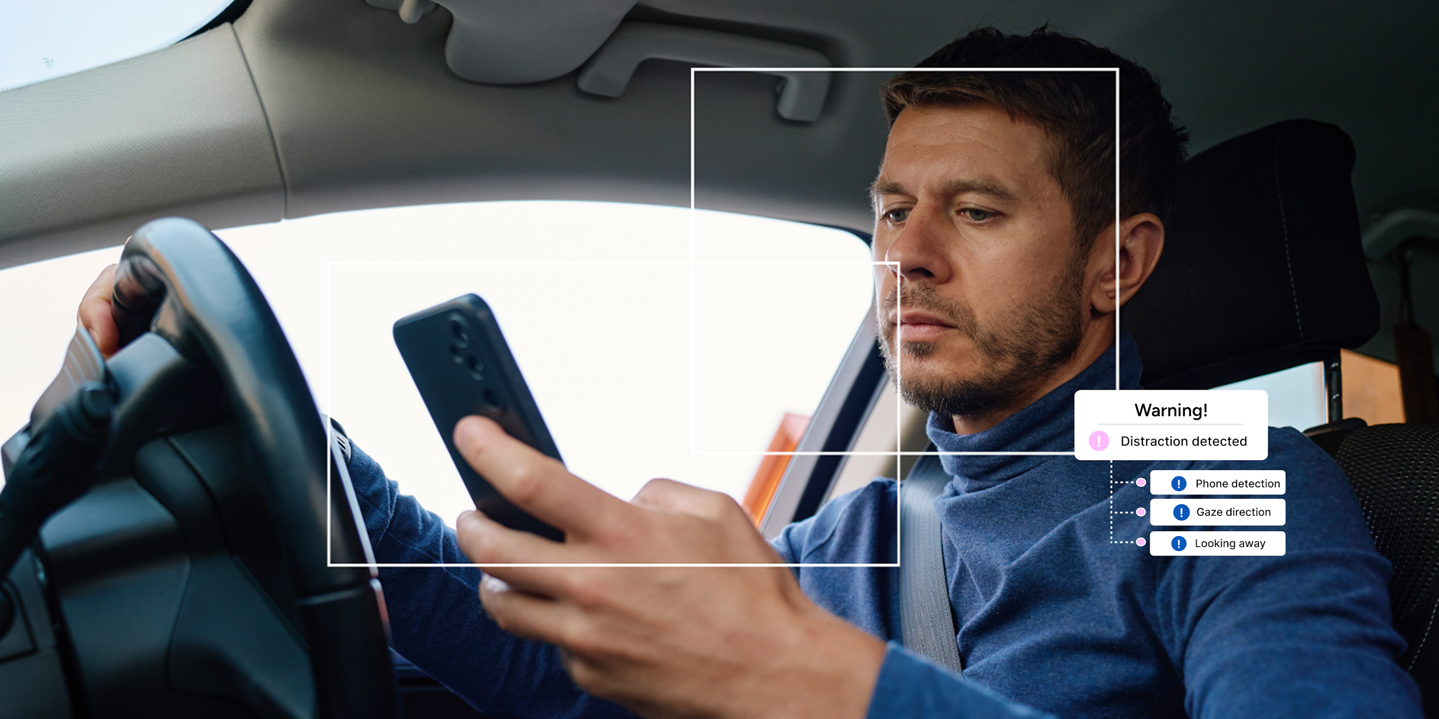 Driver in car, on phone detected by ABAX Vision AI fleet dash cam