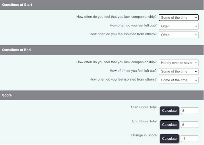 Assessment form with scoring