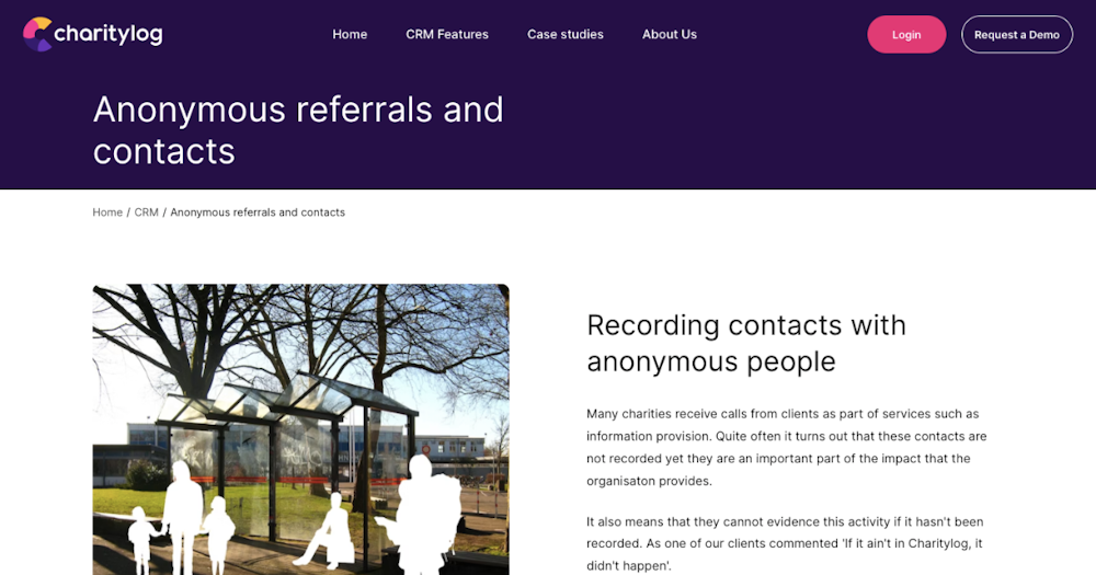 Recording contacts with anonymous people | Charitylog