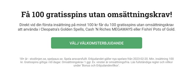 Leovegas välkomsterbjudande - 100 gratisspins