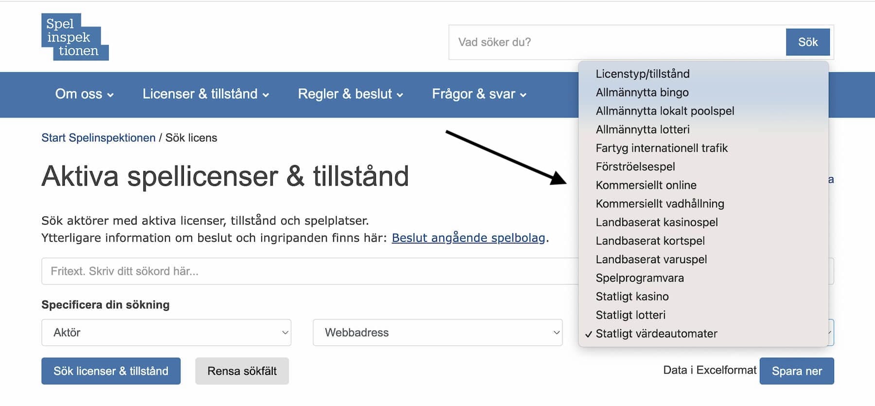 Typer av licenser från spelinspektionen