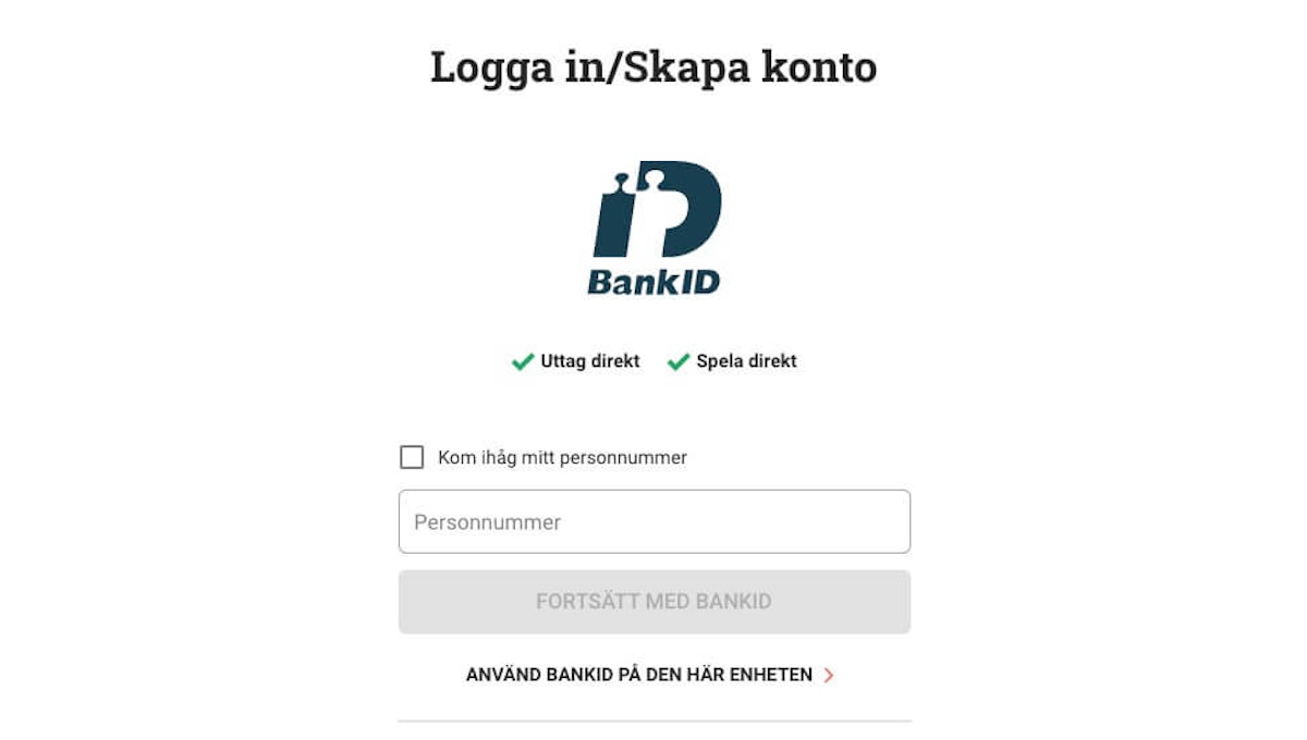Registrering på nätcasino