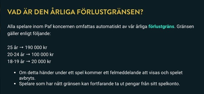 No Account Casinos årliga förlustgräns