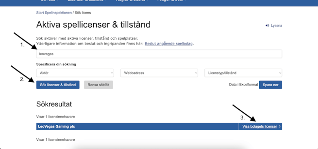 Sök efter licens steg 2
