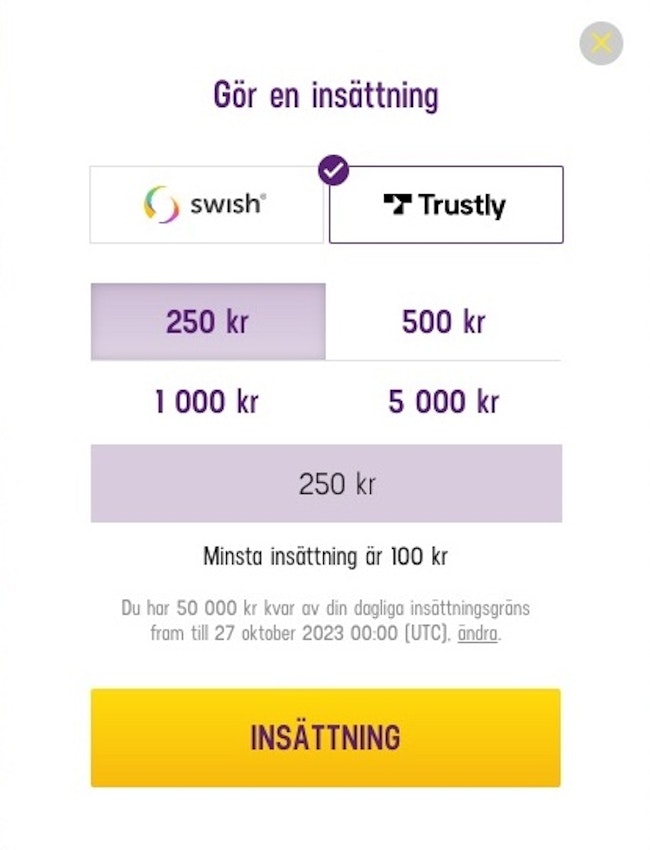 Insättning på lucky casino