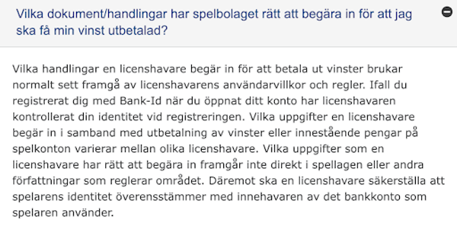 Utdrag från Spelinspektionen om KYC