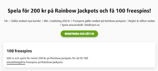 free spins på Rainbow Jackpot