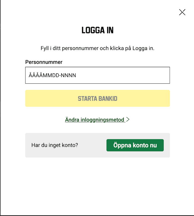 Fyll i personnummer och starta BankID