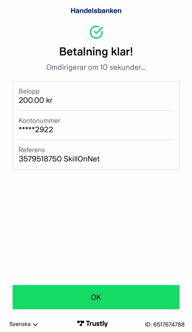 Insättningen med Trustly är klar
