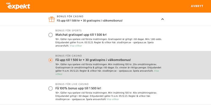 Expekt välkomstbonus