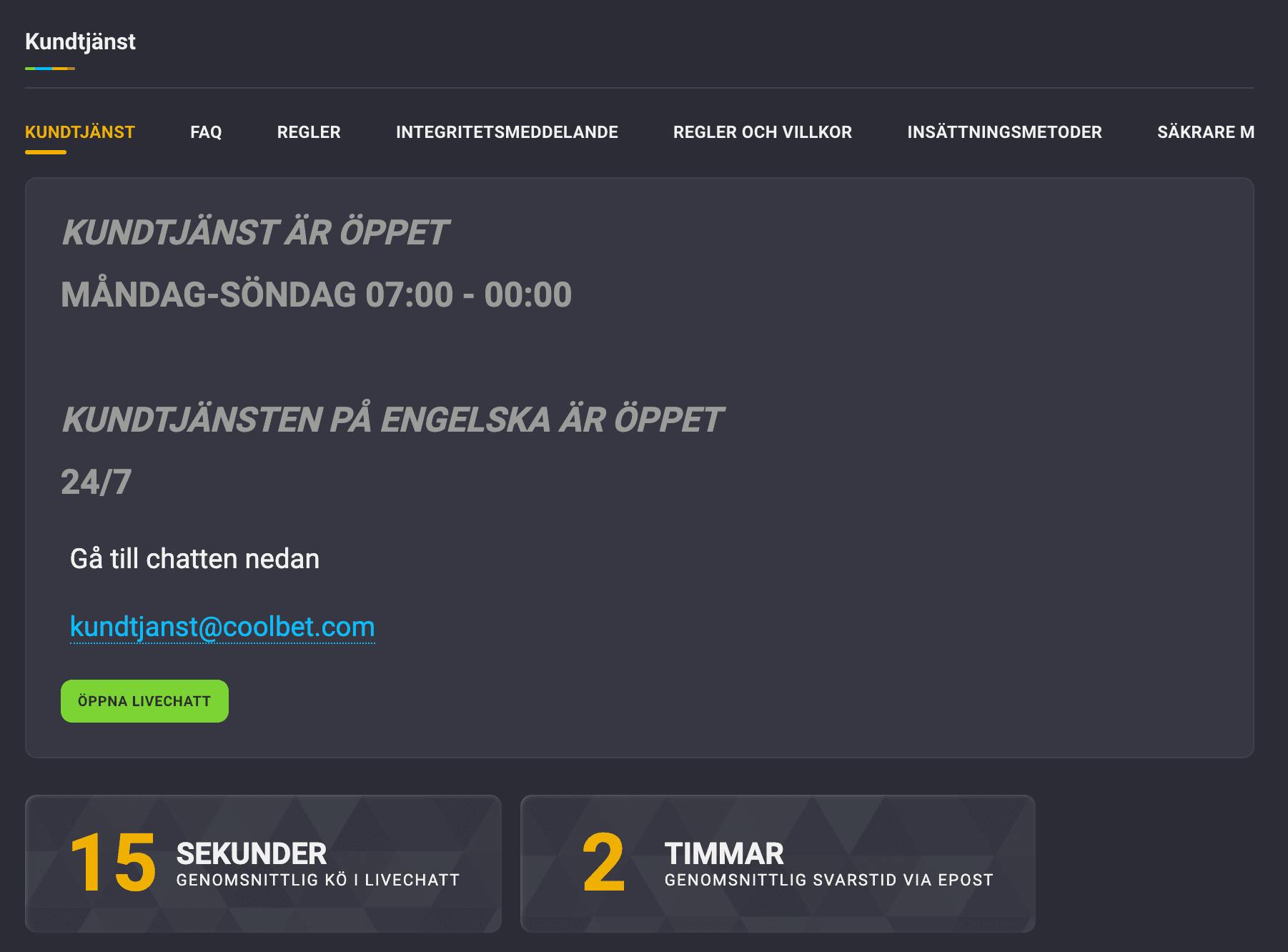 Coolbet kundtjänst