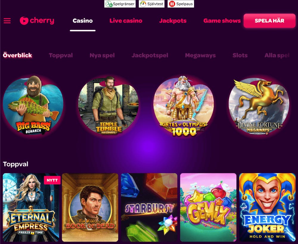 Spelutbud Cherry Casino