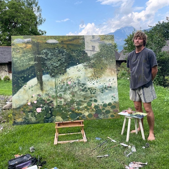 Am Teich -- 2023 - 155cmx185cm - Öl auf Leinwand(c) Carl von Pfeil