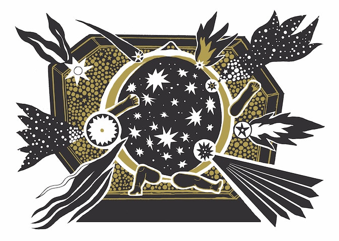 Illustrazione di Sarah Mazzetti tratta da Il parco della Luna (testo di Lucio Dalla, edizioni Ciao Discoteca Italiana), proragonista di MD#17 Luna