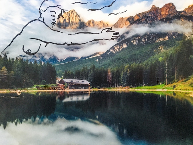 Weary female giant, Daria Akimenko, 2020, pennarello su fotografia