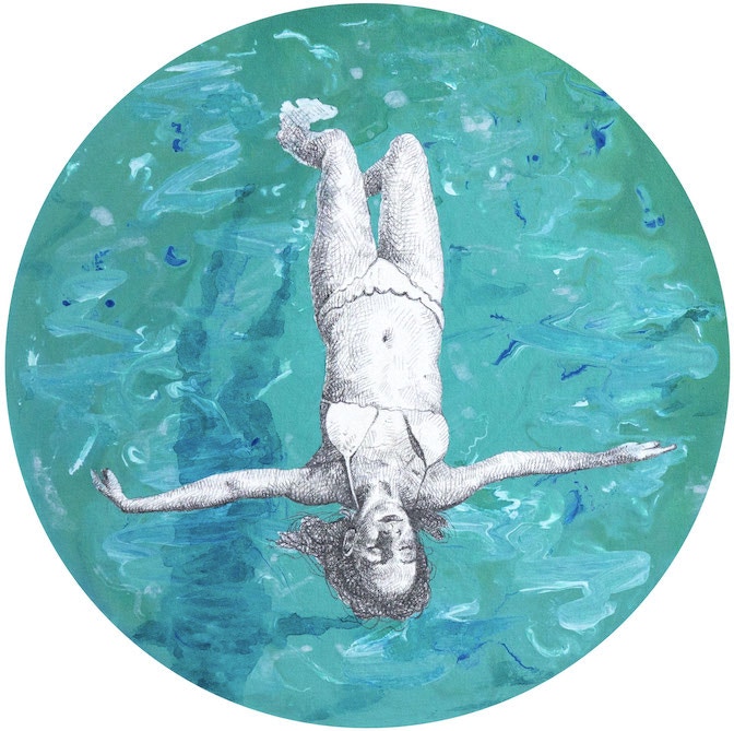 IGOR MOLIN, _Gaian 1_, acrilico,acquarello e grafite su carta intavolata, 18 cm Ø, 2022