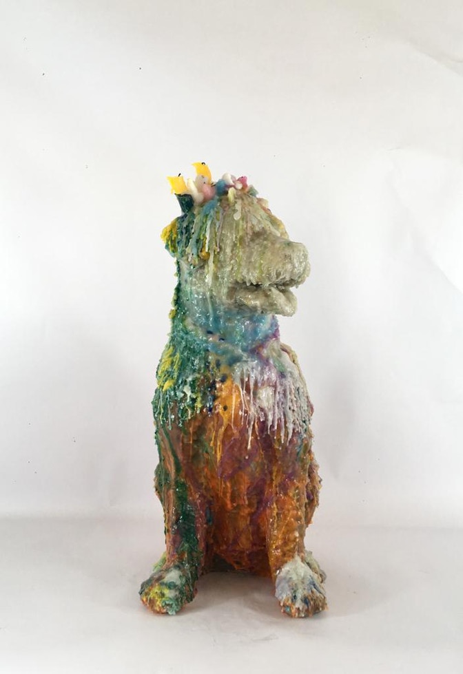 Daniel Gonzalez, Holy Bubu, 2019, tecnica mista e cera su ceramica, 60x30x25cm