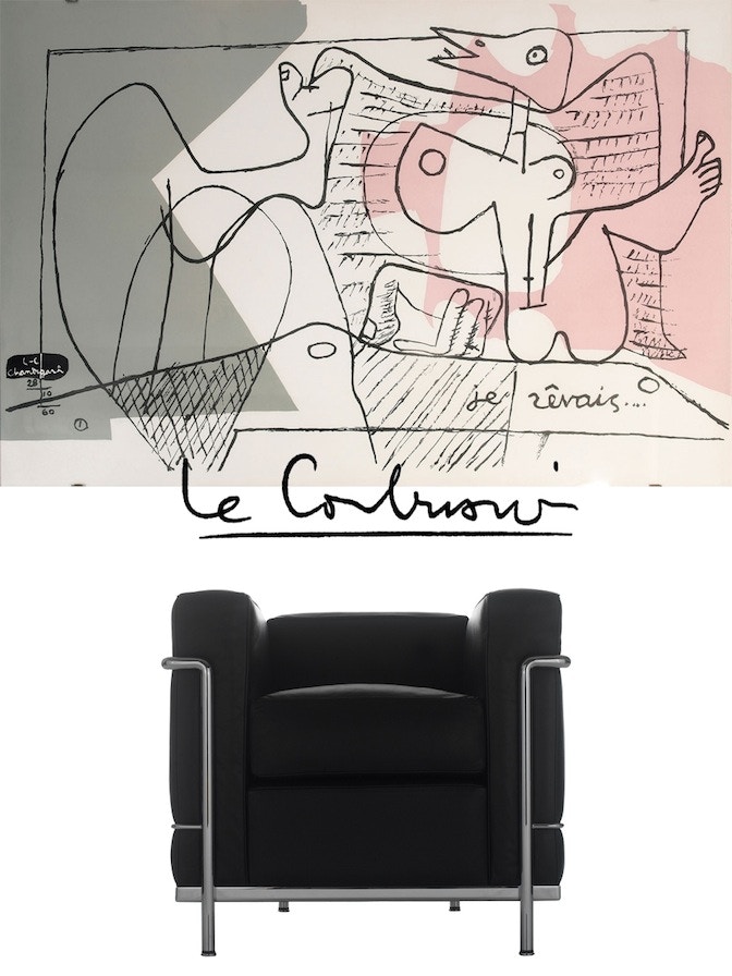 Le Corbusier, Je revais, Serie Cortege, 1960, Sessel LC2 Sonderschau Gal.Rhomberg AuthenticIcons