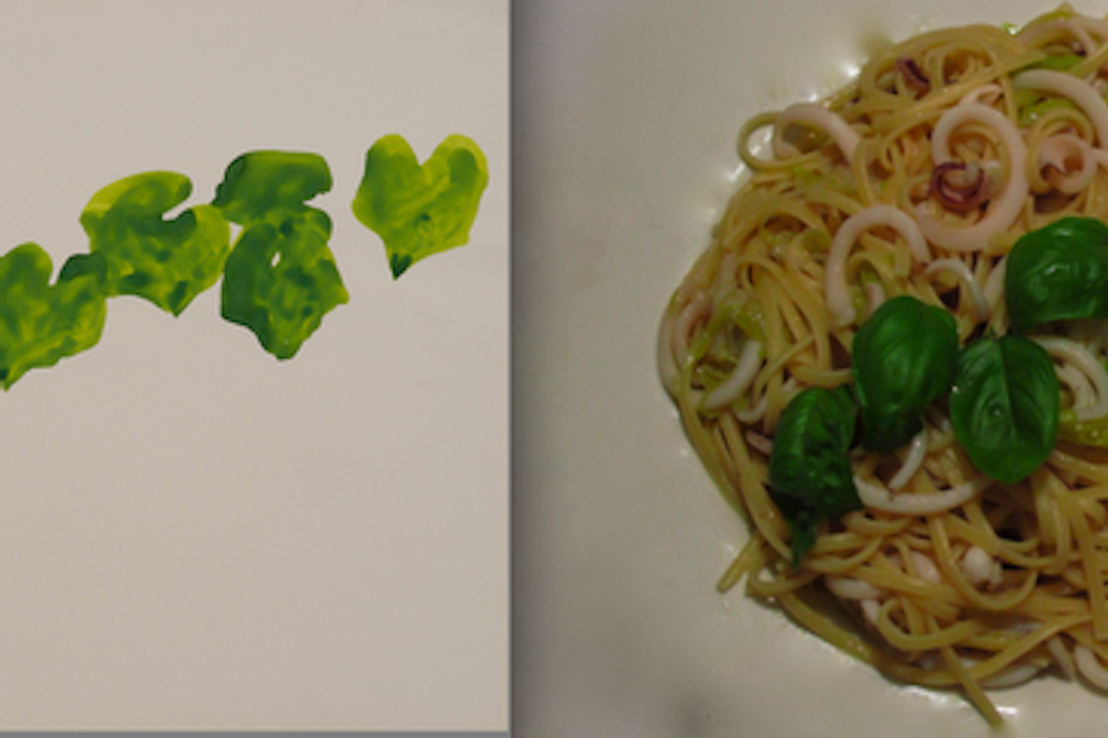 Ellsworth Kelly “Wild Grape” – Spaghetti alla chitarra con porri e calamari