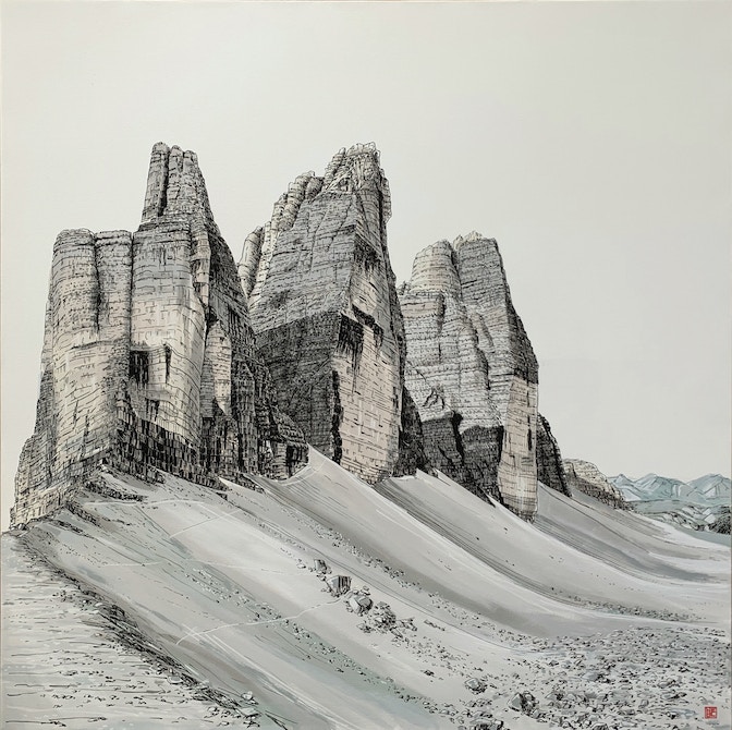 3.Marcello Nebl_Drei ZInnen_2020_Acrilico su tela_100x100