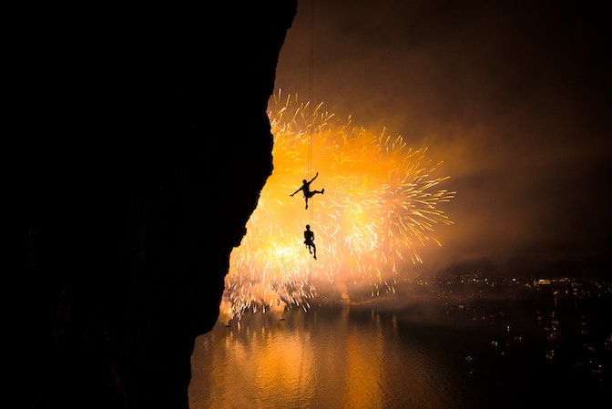 Climbing with fireworks
