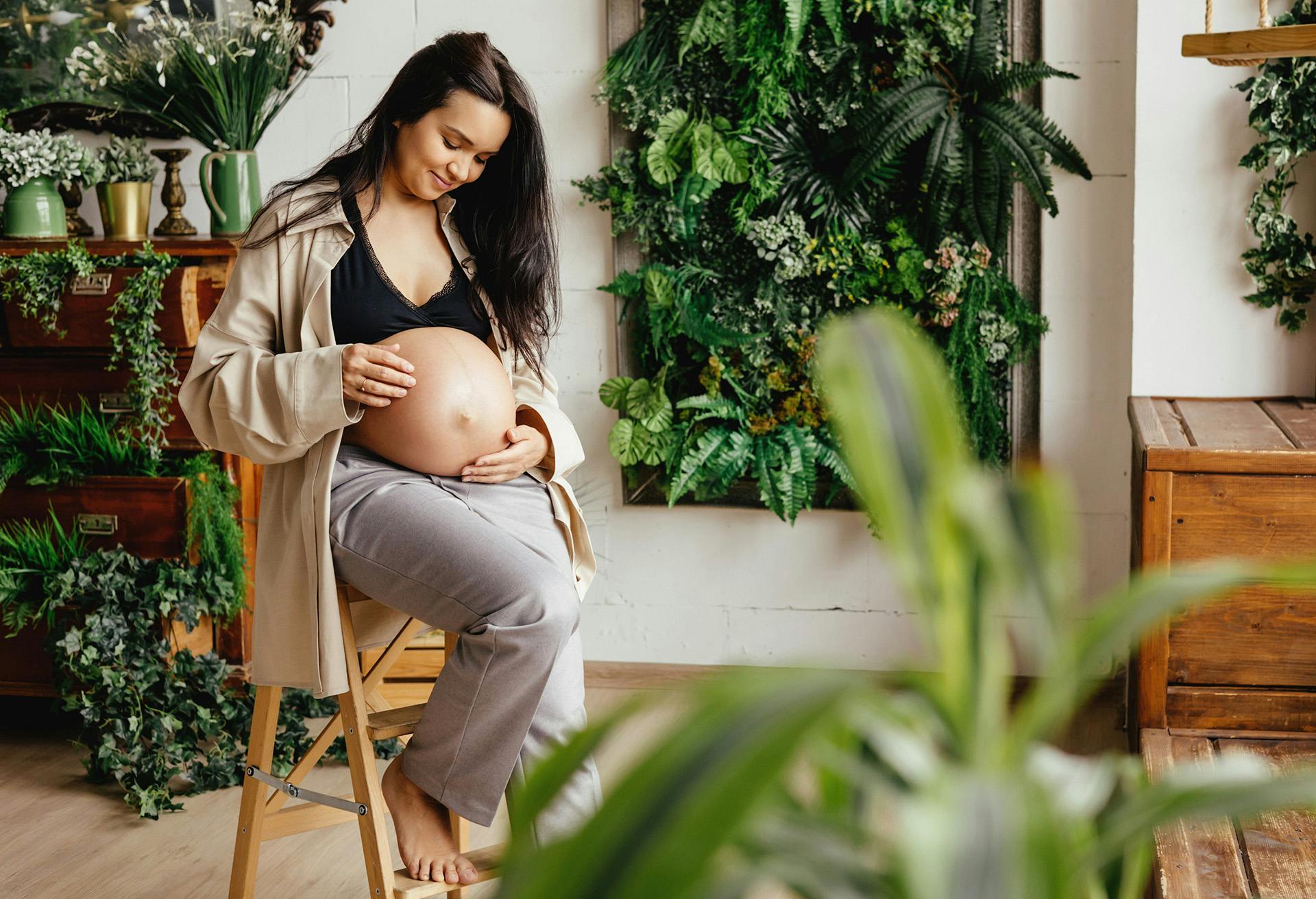 Pregnant Woman in a Room with Plants