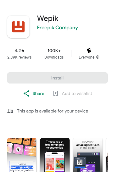 Wepik reviews on the Play Store