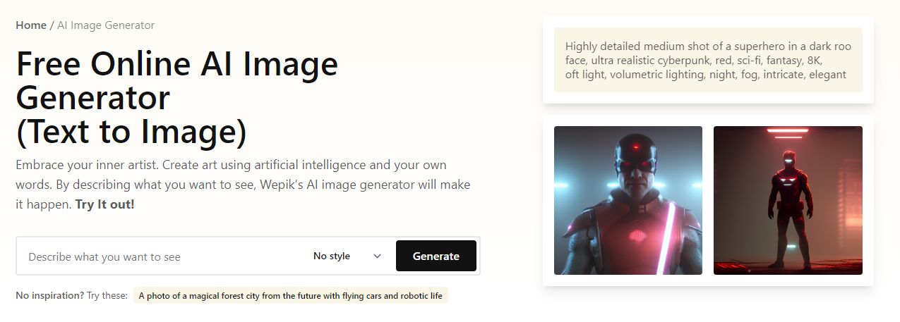 Wepik AI text to image generator