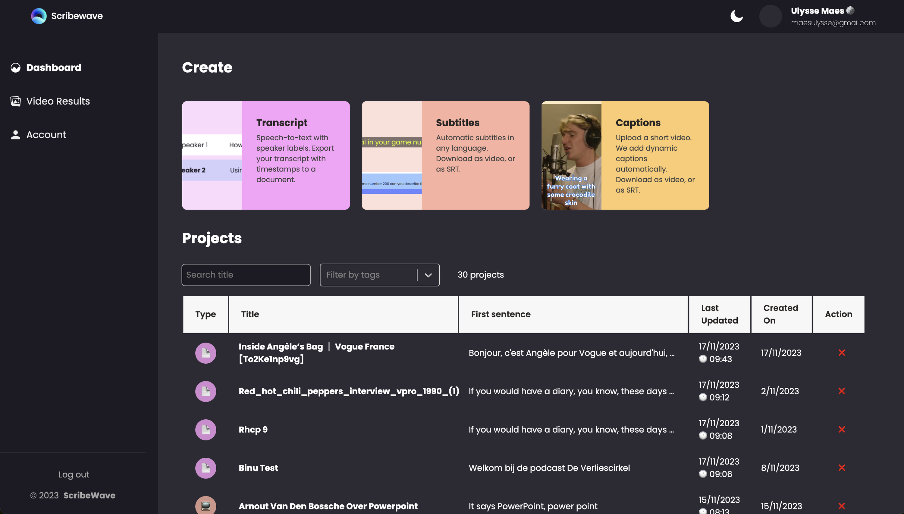 Scribewave dashboard