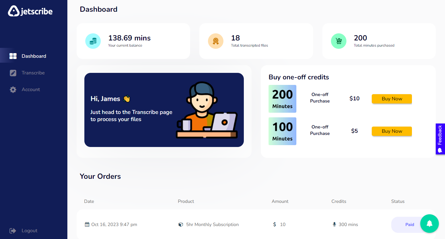Jetscribe dashboard