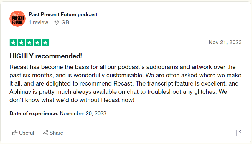 Recast Trustpilot review 1