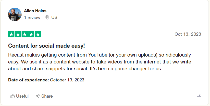 Recast Trustpilot review 3