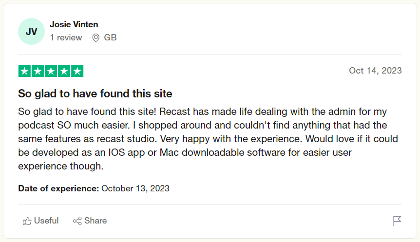 Recast Trustpilot review 2