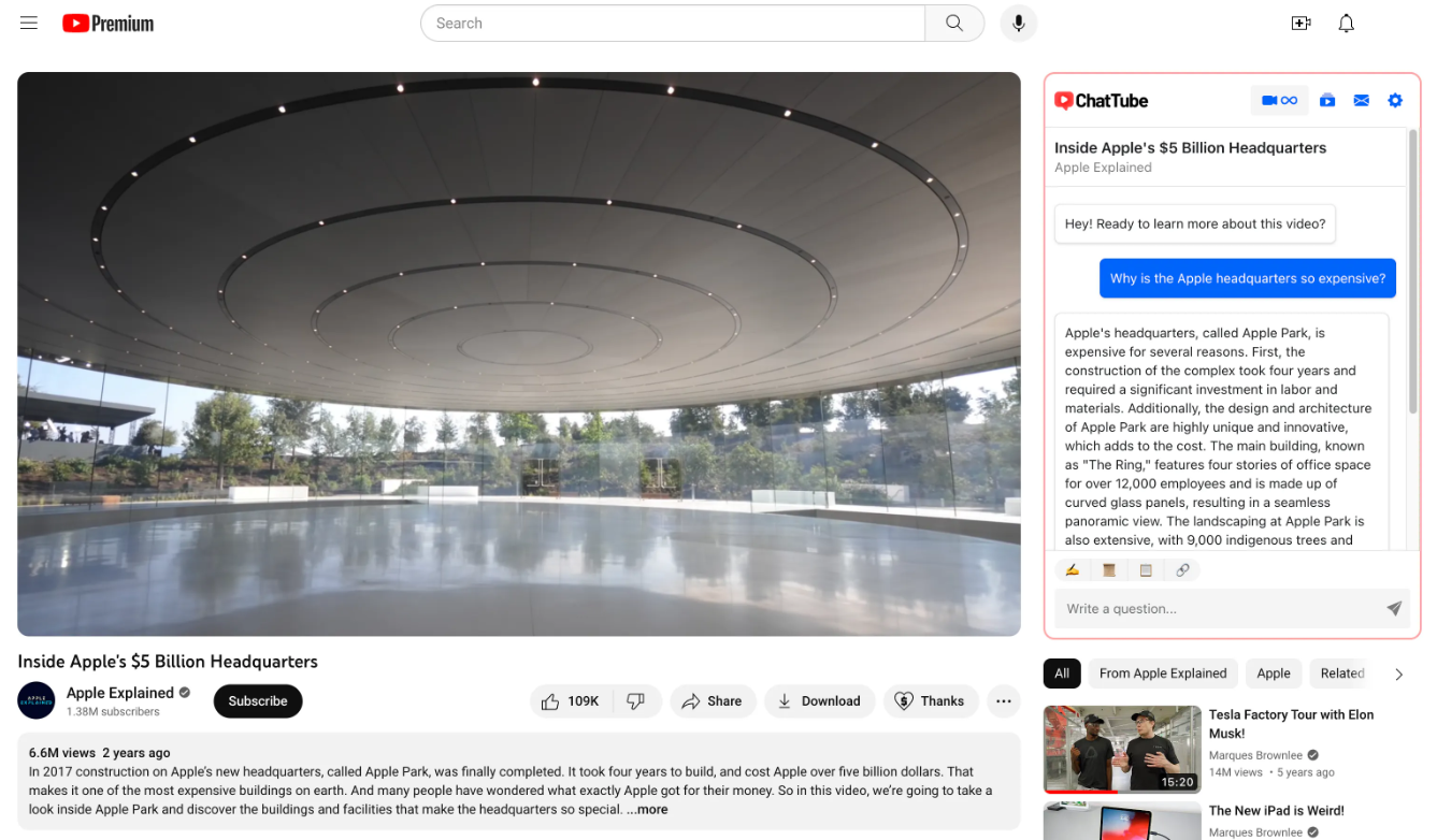 ChatTube demo screenshot