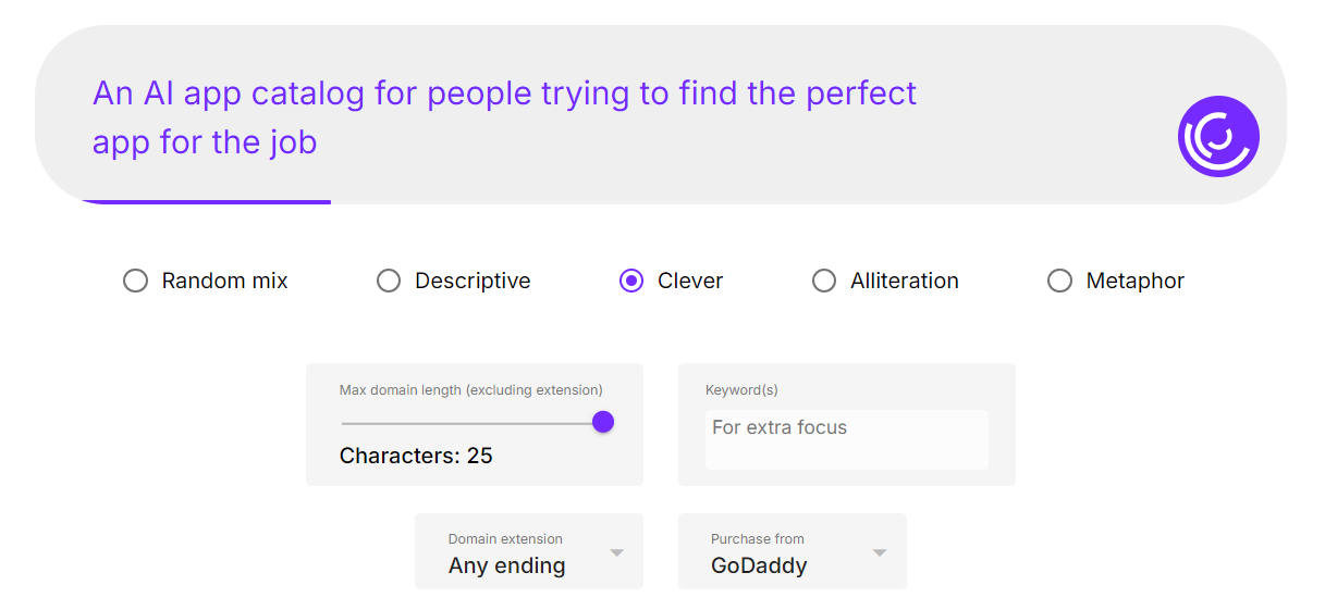 AI Domain Genius - generating suggestions