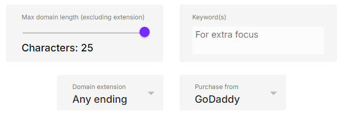 AI Domain Genius - domain name advanced options