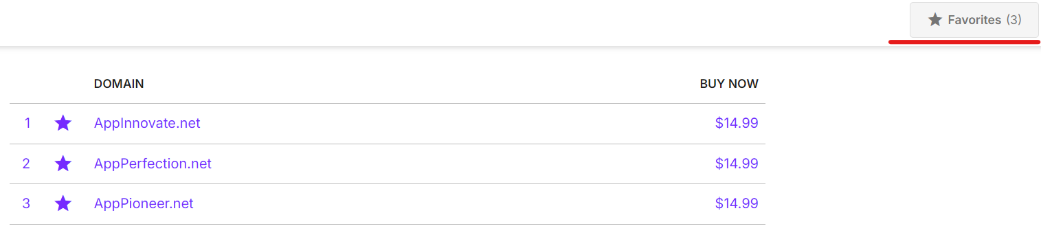AI Domain Genius - favorites option
