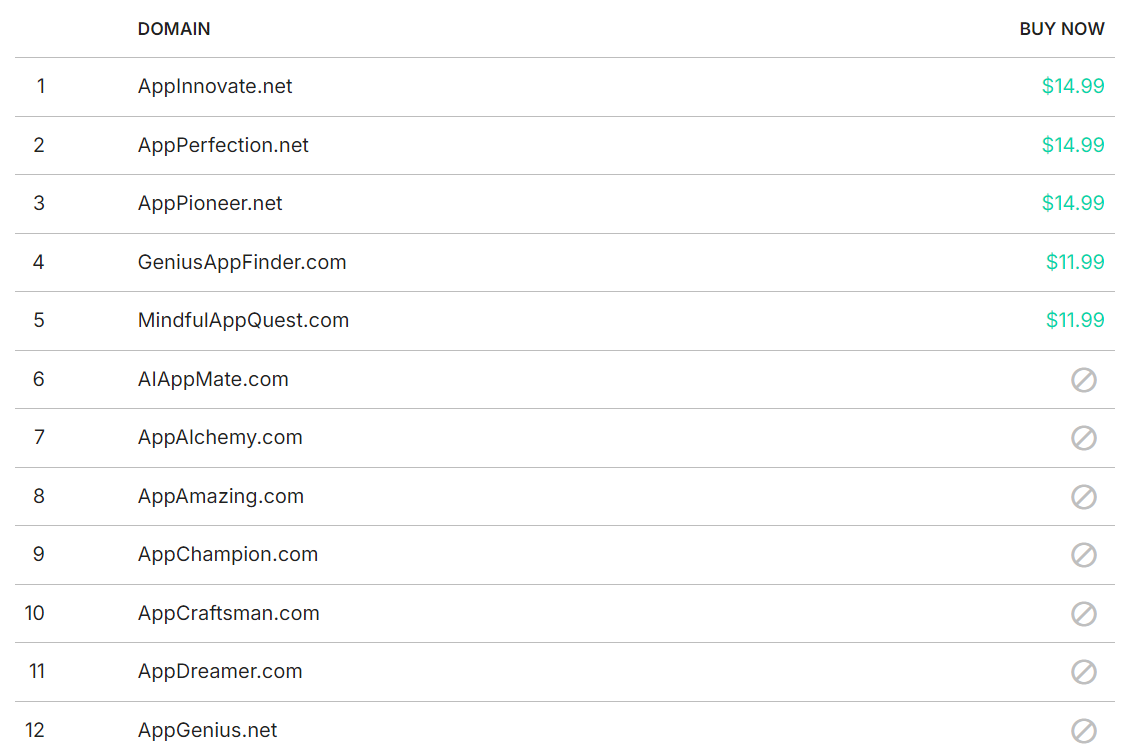 AI Domain Genius - generated domain names
