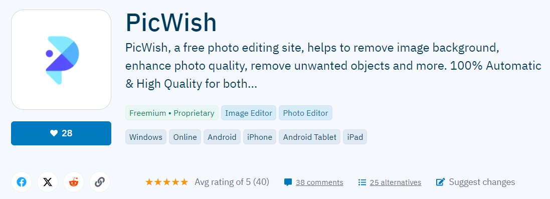 PicWish ratings on AlternativeTo