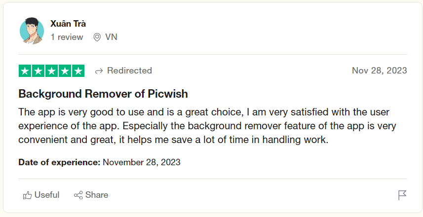 PicWish user review 1