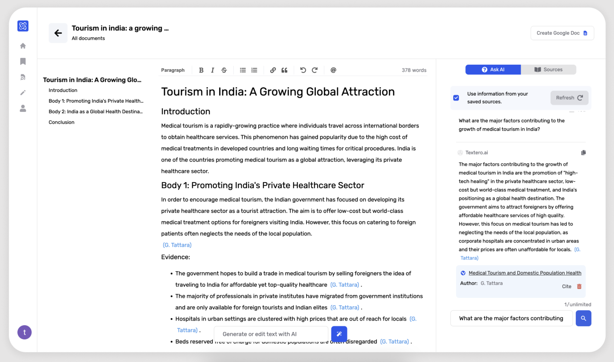 Textero AI article generator