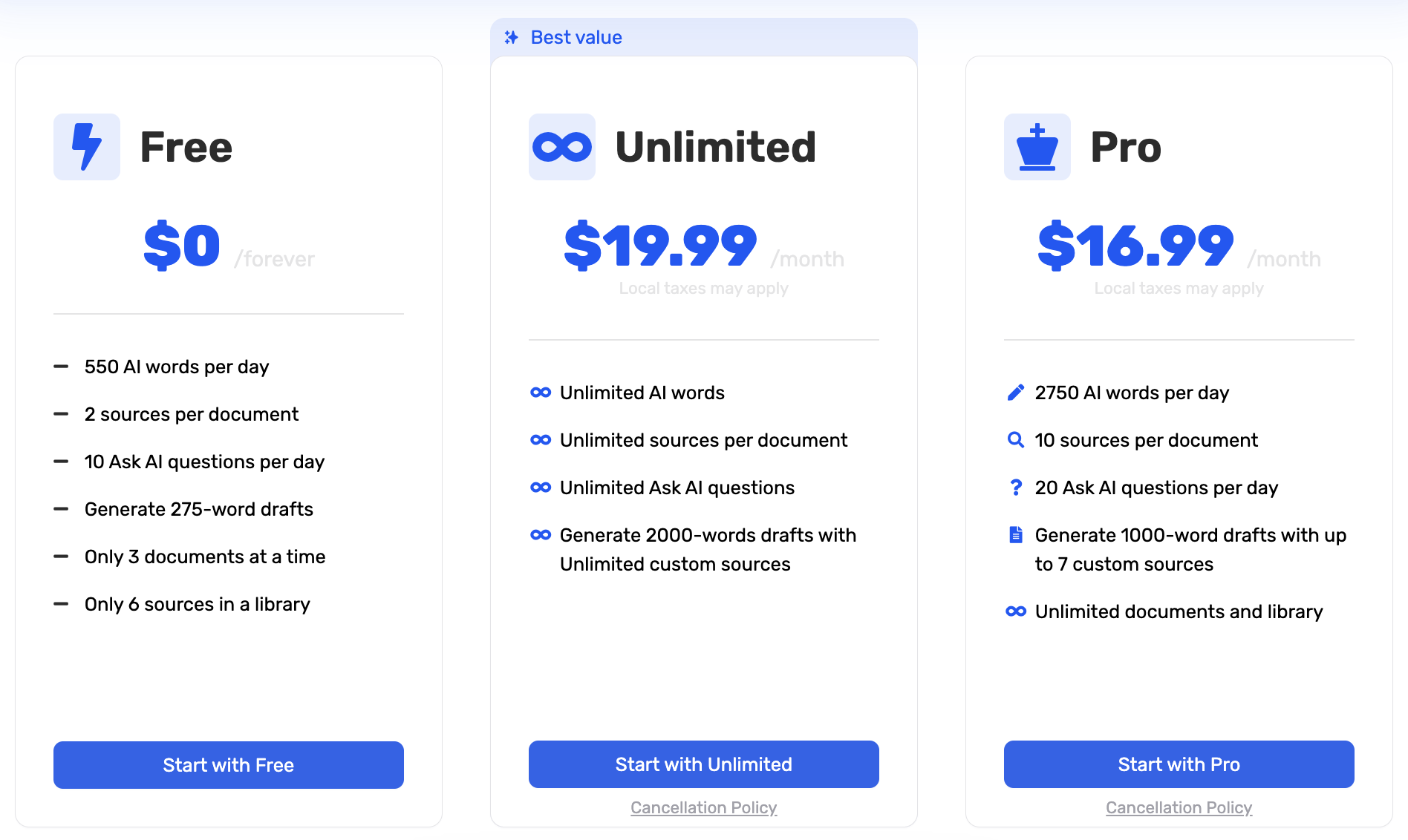 Textero pricing plans