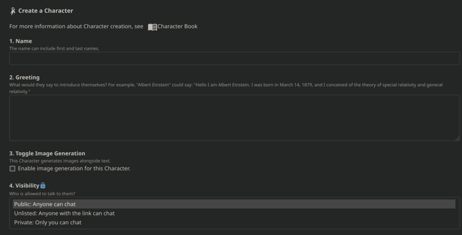 CharacterAI create a character step 2