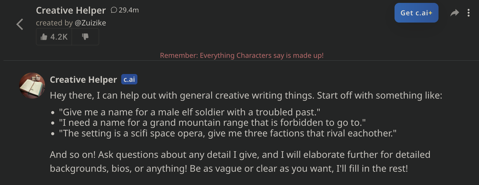 CharacterAI character - Creative Helper