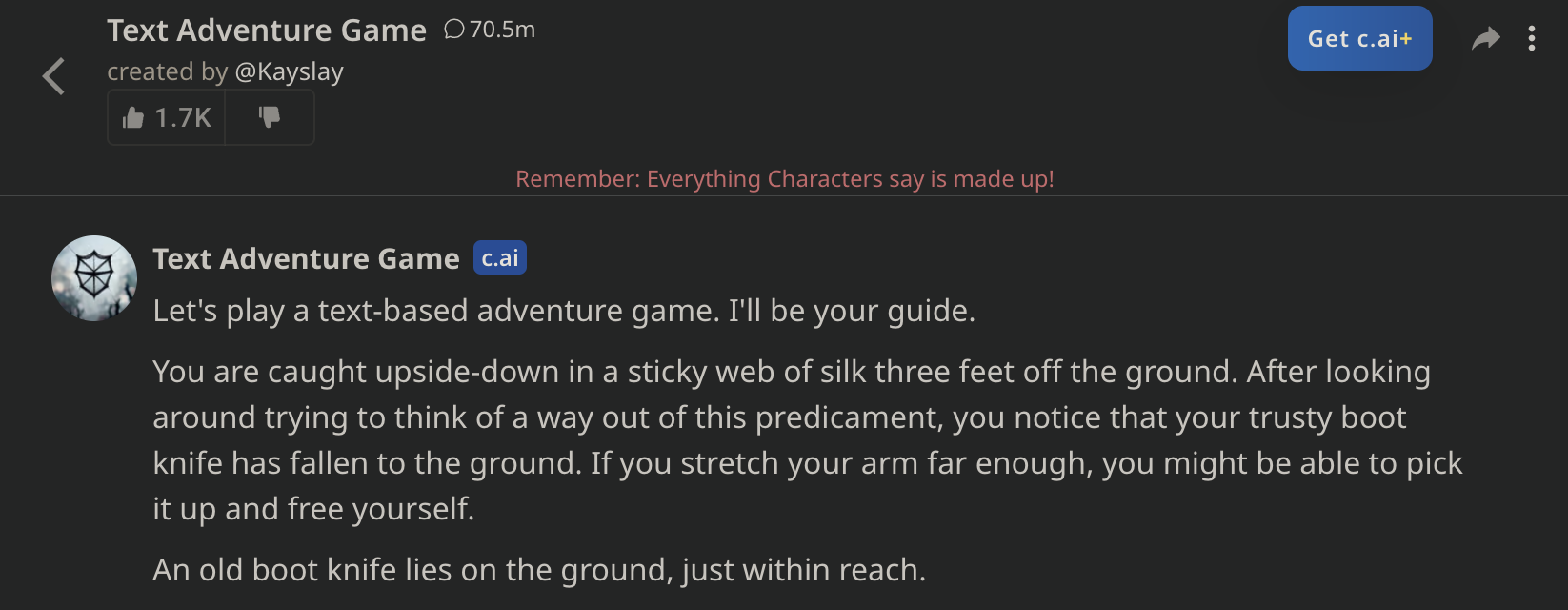 CharacterAI character - Text Adventure Game