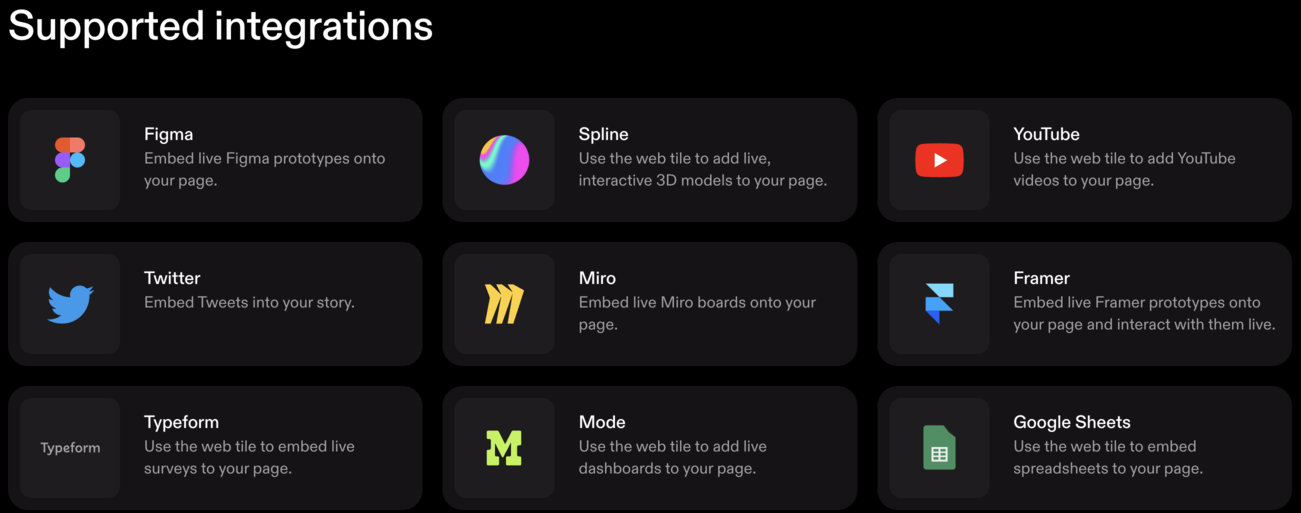 Tome AI Presentation tool integrations