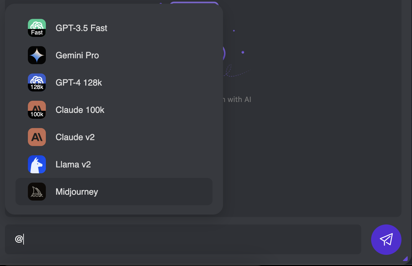 Select Chatgot AI model by typing the at symbol