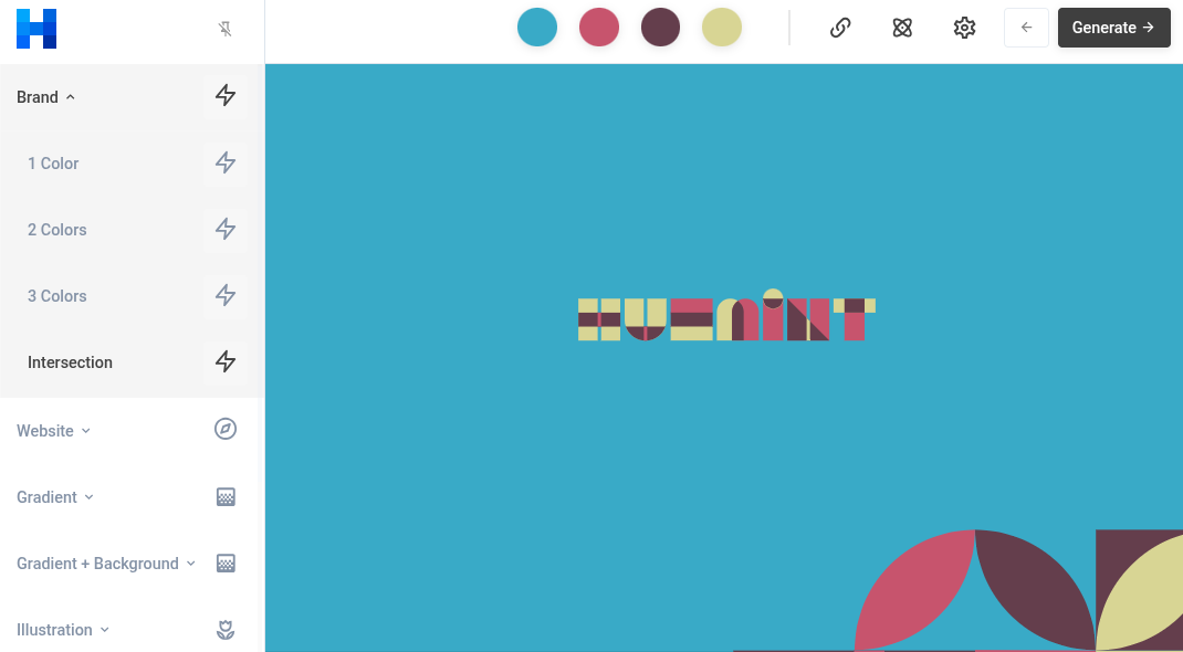 Huemint AI color palette preview in design context